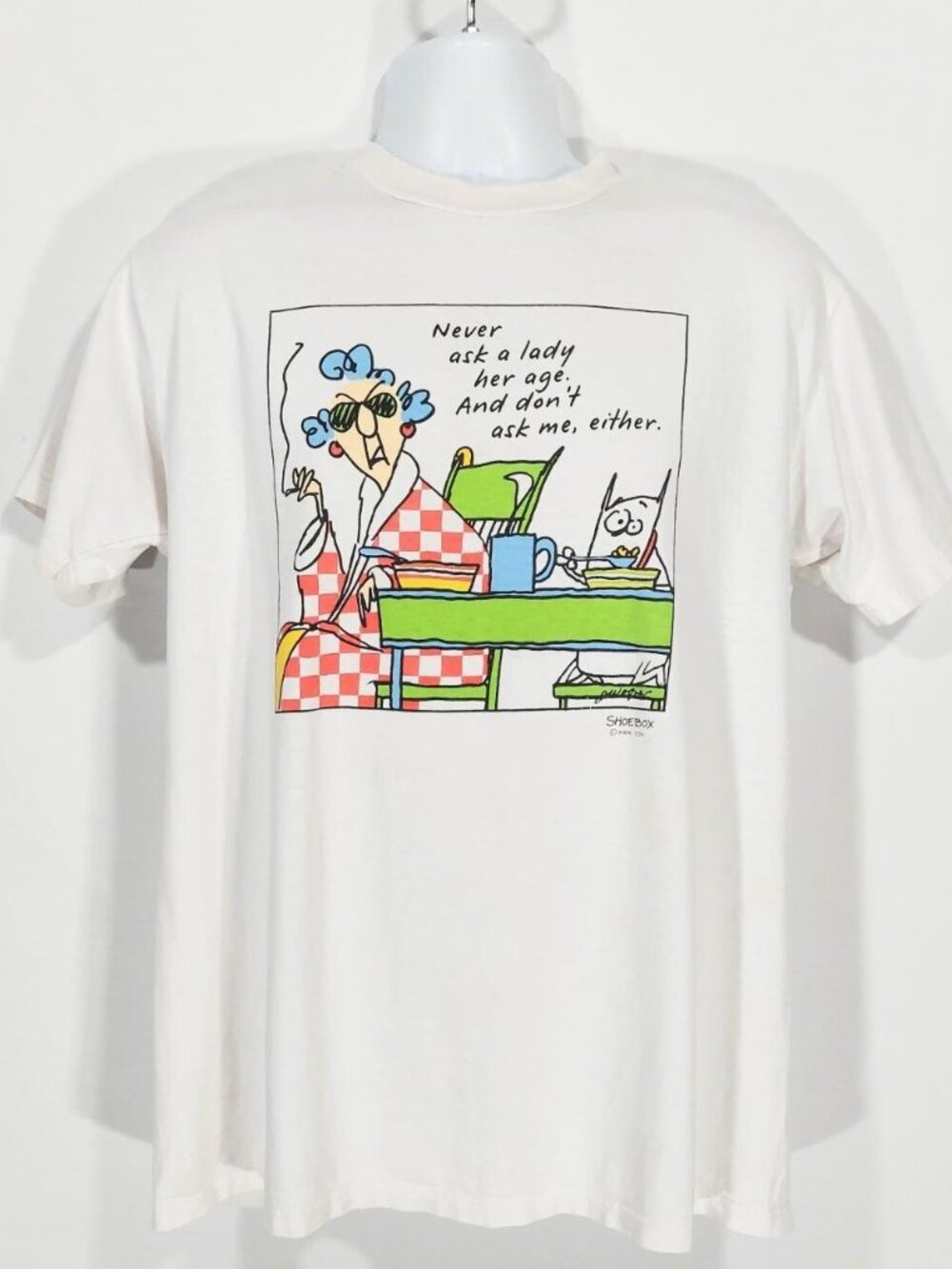 Vtg 90s Shoebox Cartoon Comic Joke Funny Distressed T-Shirt Sz L, Humor